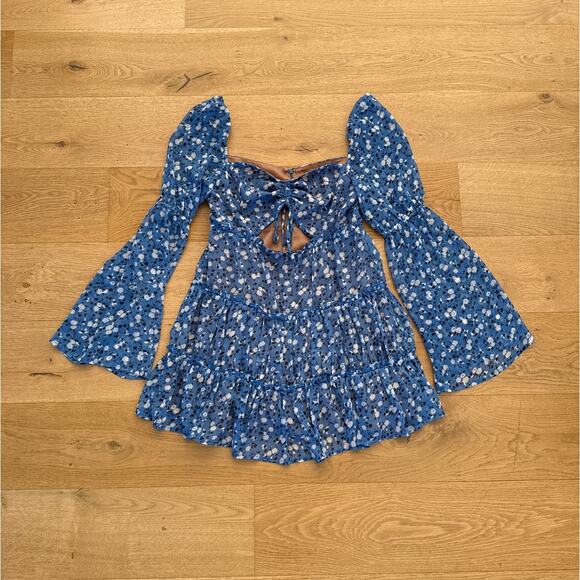 Majorelle - Ailish Ditsy Floral Mini Dress in Blue & White - Picture 1 of 5